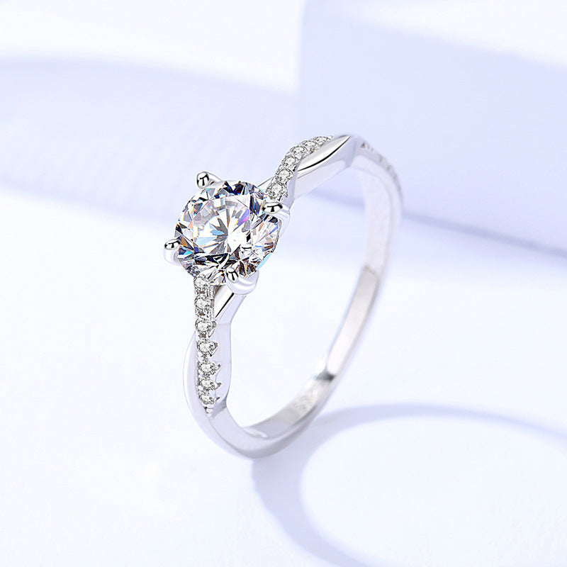 Silver one carat moissanite ring women's  versatile high-end ring