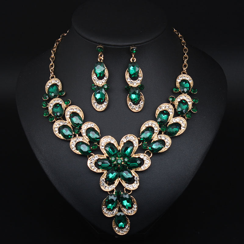 Multicolor Crystal Bridal Jewelry Sets Wedding Party Necklace Earring for Women Glitter Rhinestone Necklace