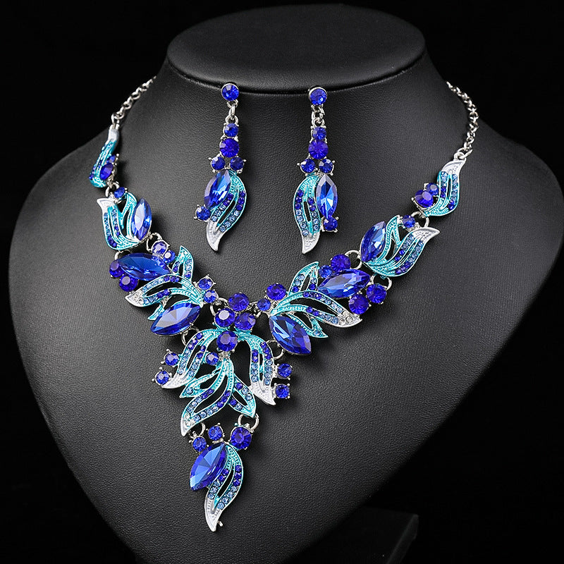 European and American Necklace Set Women's Two-piece Alloy Elegant Bridal Dress Factory Direct Sales