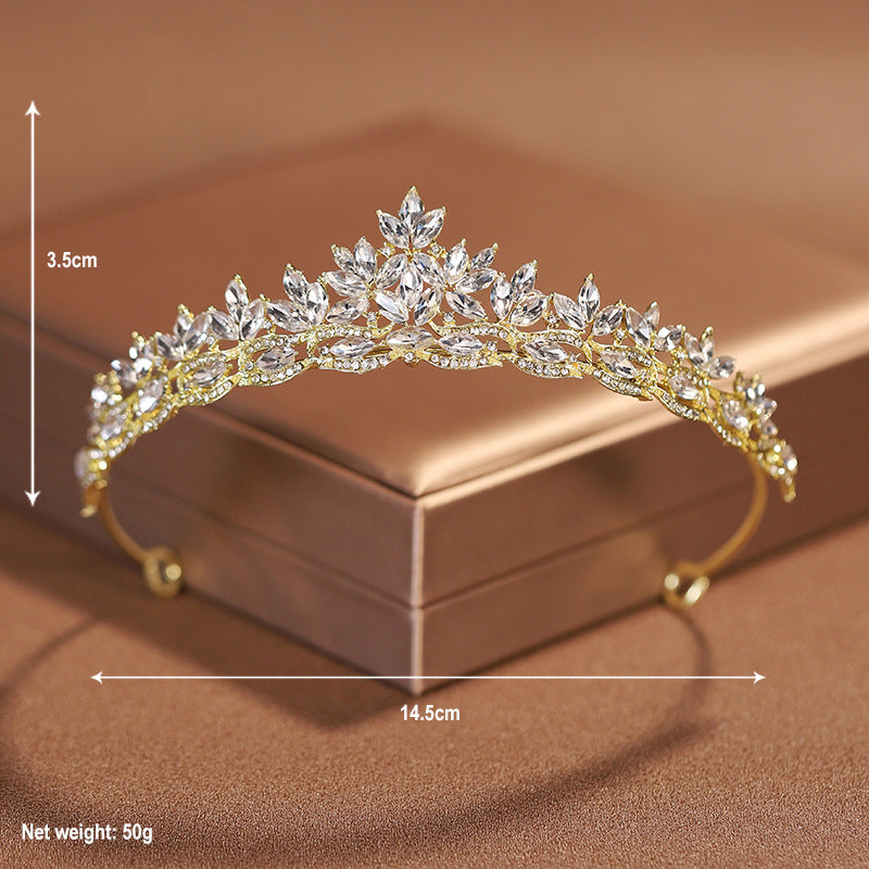 Wedding Crown Champagne Blonde Hoop Wedding Crown Style High-Grade Atmosphere Necklace Three-piece Set Female Bridal Headwear