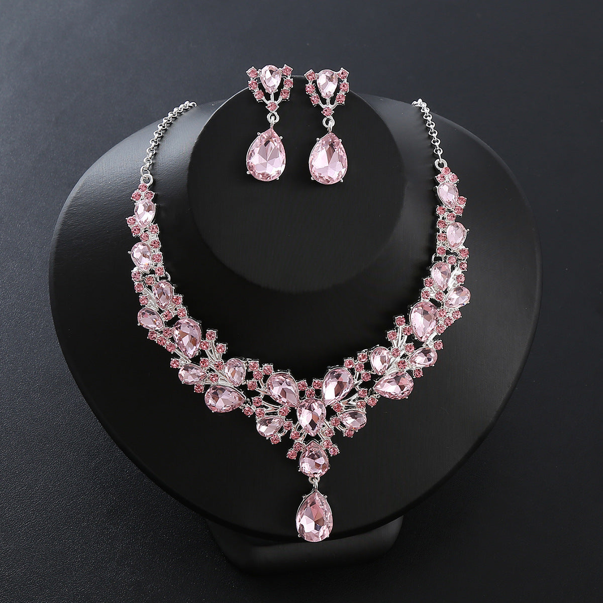 2pcs Women's Exaggerated Rhinestone Inlaid Necklace And Earring Set, Suitable For Bridal Wedding Party Evening Dress Accessories