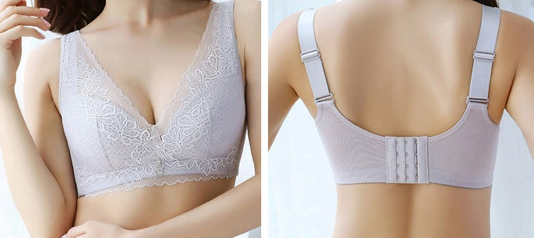 Woemn Wire-Free Large Size Adjustable Bra Lace Ultra-Thin Breathable Large Breasts Cup Bra