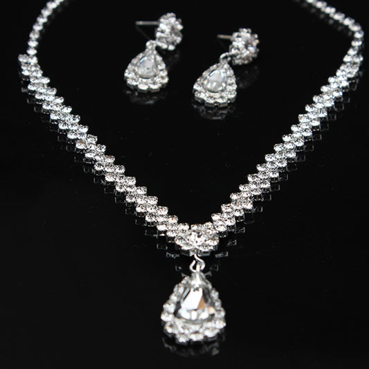 Luxury Water Drop Jewelry Set Charm Silver Color Wedding Dangle Earrings Trendy White Zircon Chain Necklace