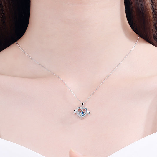 Women Heart Shape to Fly Together Smart Love Silver Plated Moissanite Necklace