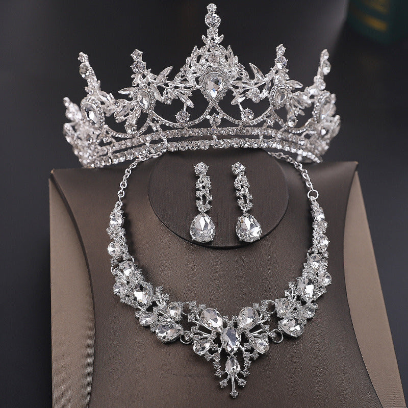 Luxury bridal jewelry three-piece set wedding crown tiara necklace earrings set wedding dress accessories