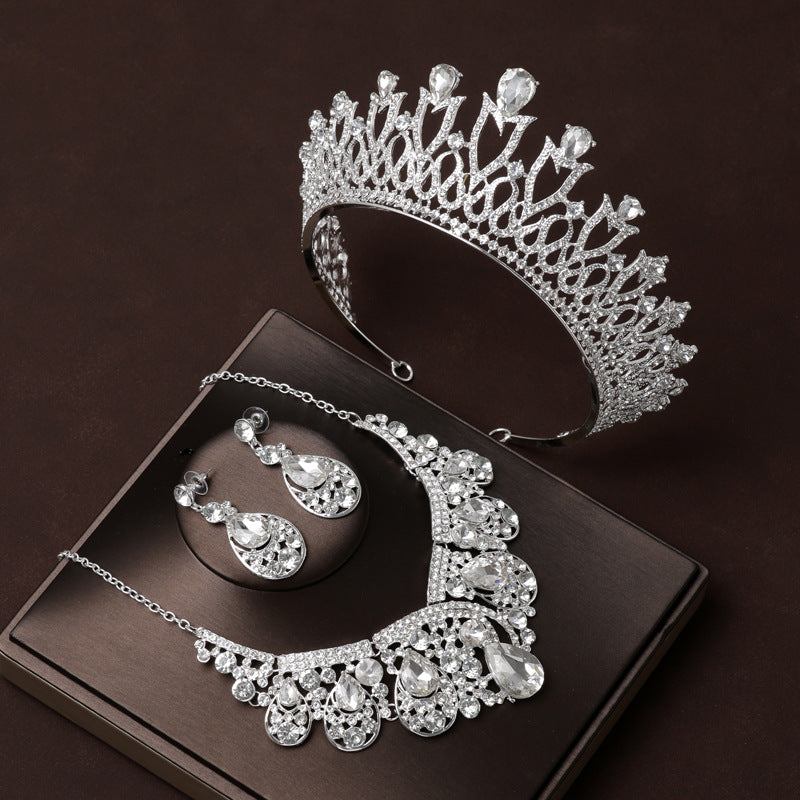 Wedding Crown Bridal Tiara Necklace Three-piece Luxurious Women's High-end Crown