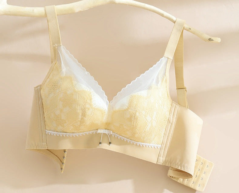 Ultra-Thin Lace Sponge-Free Sandwich Bra Paper Cup Big Breasts showing Adjustable Micro Push-Up