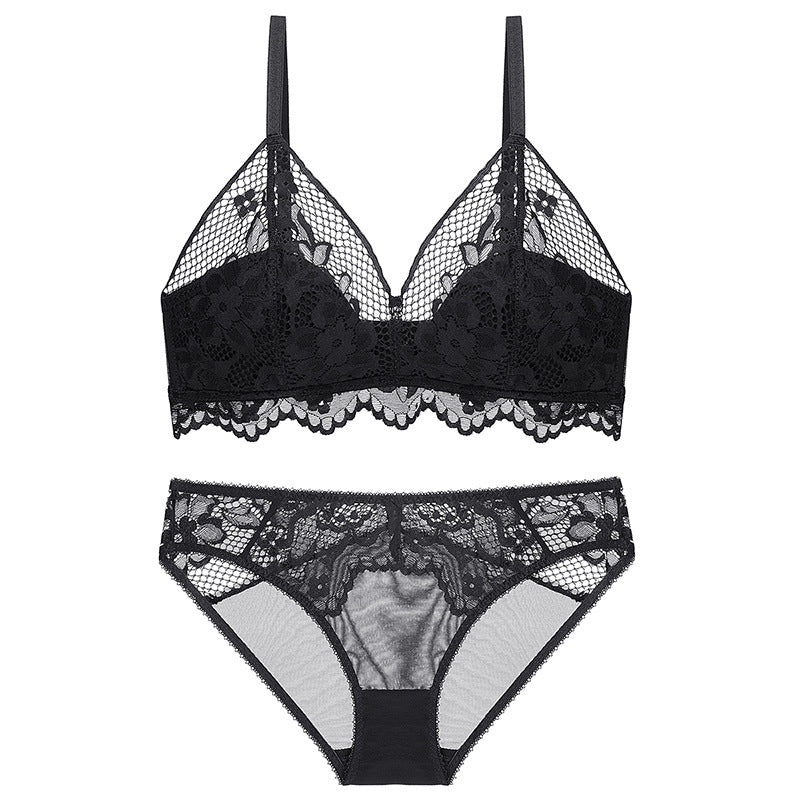 Women lace high-end French bra without wires to wrap the breasts and make the breasts look small, light and breathable bra set to close the secondary breasts bra