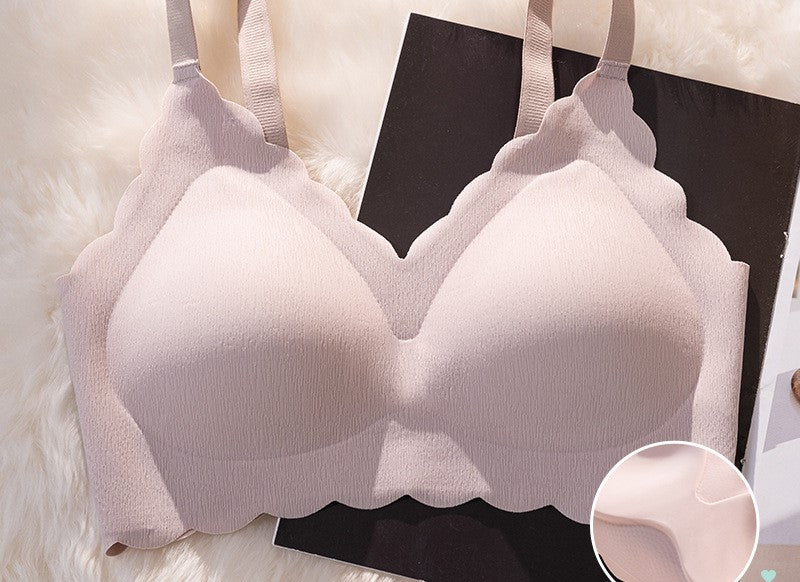 Seamless underwear for women in summer, thin, large breasts, small, no steel rings, gathering back, beautiful back, one-piece fixed cup sleep bra