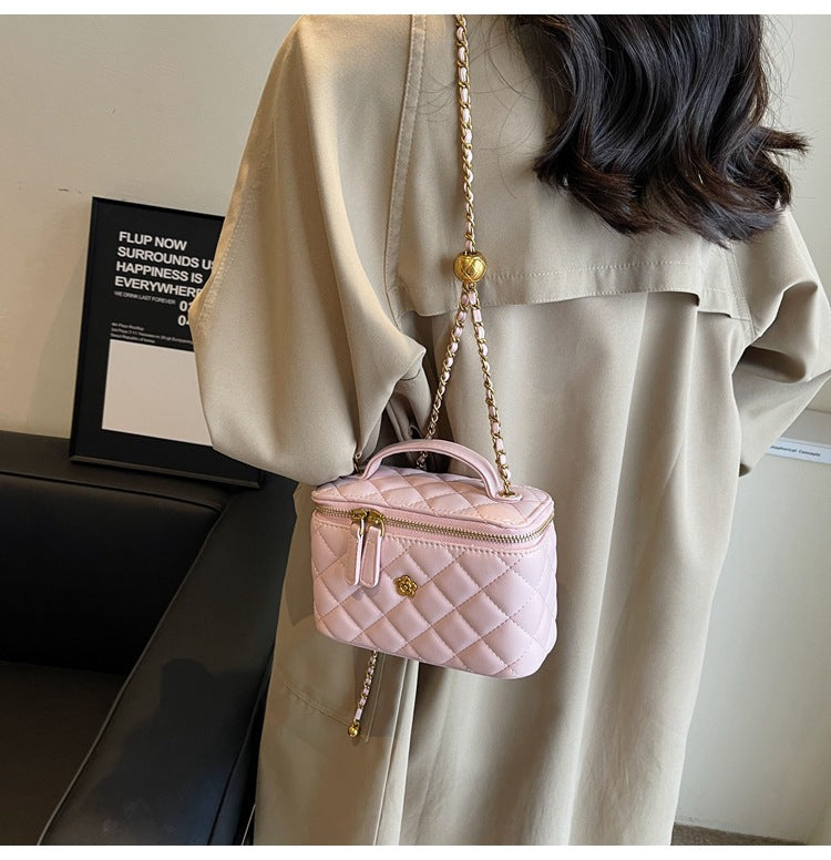 Small square bag box bag camellia diamond chain box small bag women's shoulder crossbody bag women's handbag