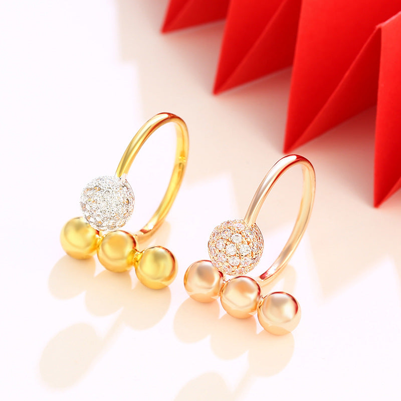 American Simple Geometric Small Gold Ball Open Ring Adjustable Fashion Alloy Cold Style Ring