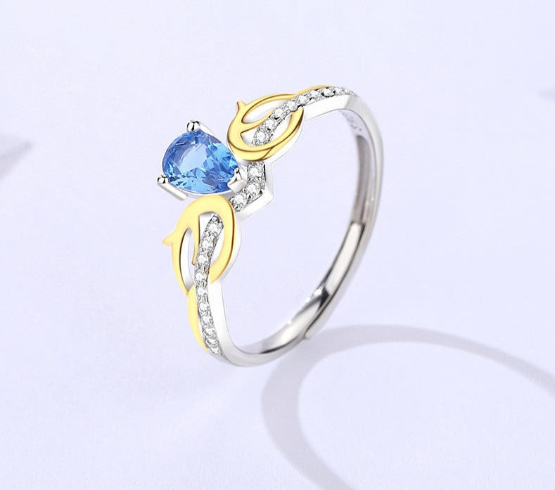 Original deer accompanying ring for women s925 silver forest antlers color-separated spinel ring Christmas gift