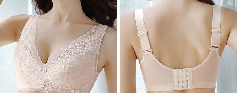 Woemn Wire-Free Large Size Adjustable Bra Lace Ultra-Thin Breathable Large Breasts Cup Bra