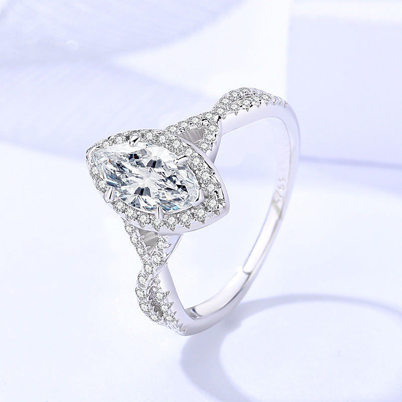 One carat marquise moissanite ring women's s925 sterling silver elegant ring