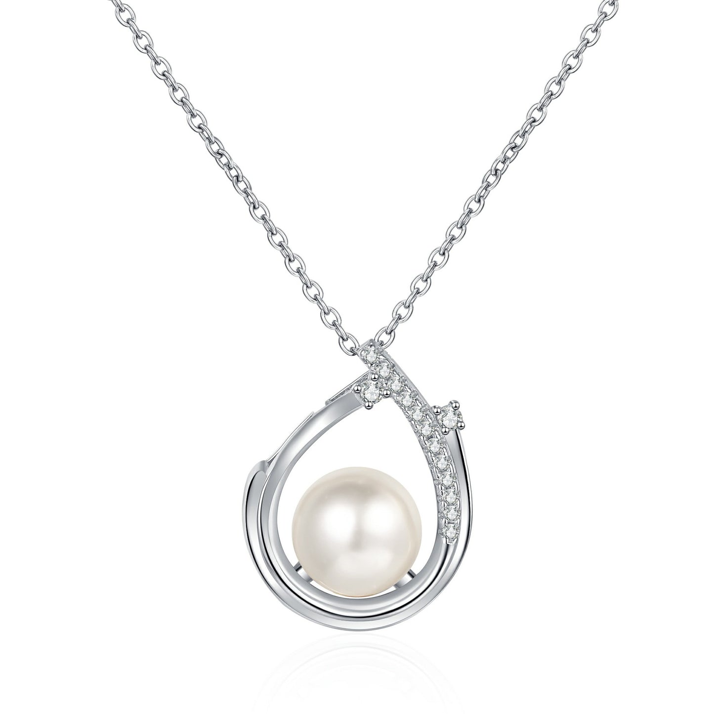 S925 Sterling Silver Necklace for Women 9 Points Moissanite 8-9MM Round Pearl Pendant Simple Fashion Commuter Neck Chain