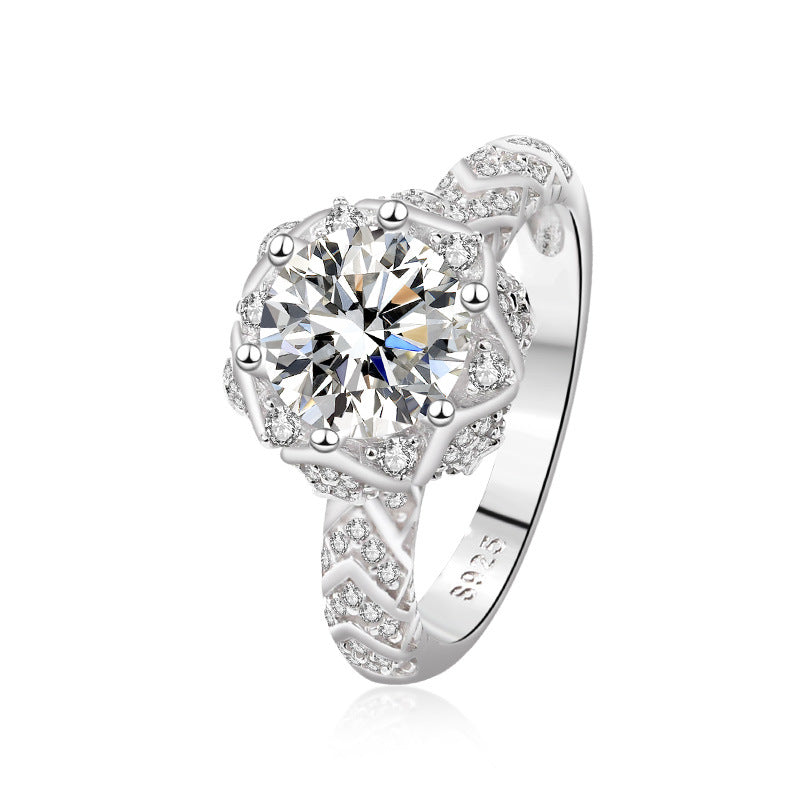 Light luxury 2 carat moissanite ring women's s925 sterling silver ring