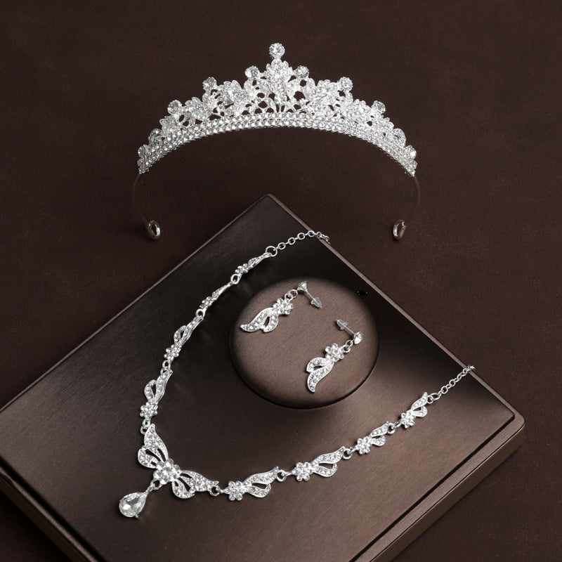 Simple and exquisite bridal crown tiara necklace three-piece set banquet dress accessories princess main wedding accessories