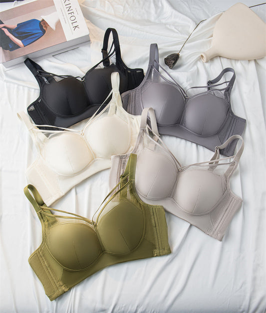 Bra without steel ring, thin and non-sponge, light luxury, silky and sexy, beautiful breasts, gathered and side breasts, B cup underwear