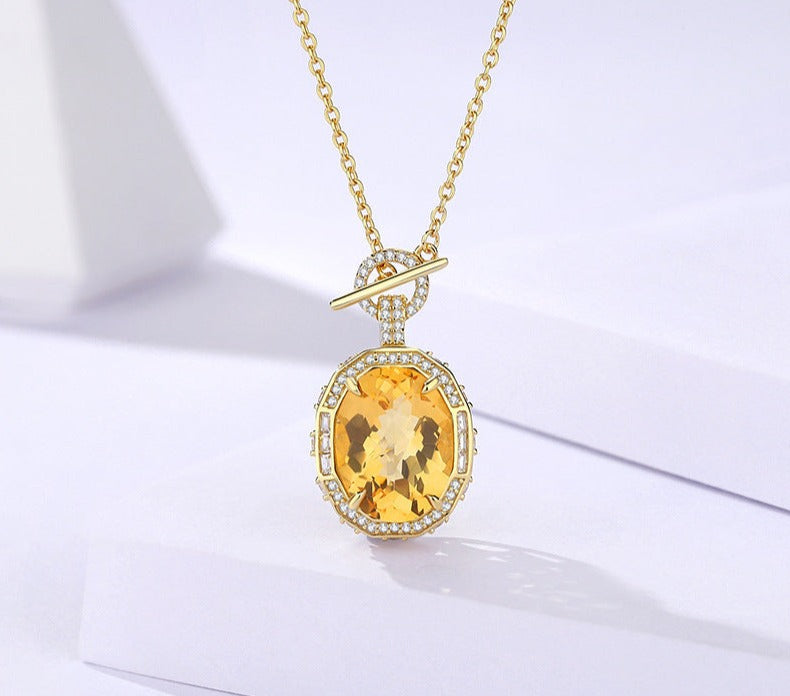 Oval citrine necklace women's s925 sterling silver niche  jewelry high-end clavicle chain