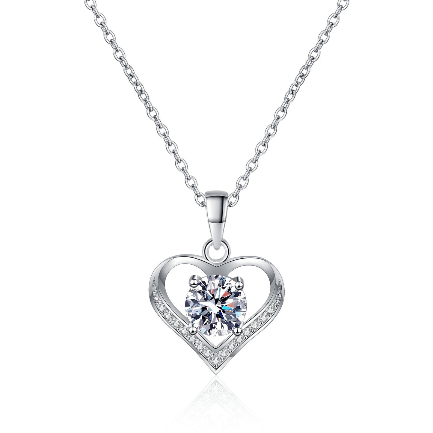 Silver Moissanite Heart-Shaped Necklace Love Pendant Valentine Gift