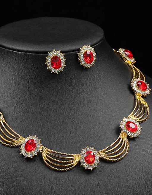 Jewelry set gemstone necklace literary retro medieval palace fan-shaped aesthetic internet celebrity necklace earrings set