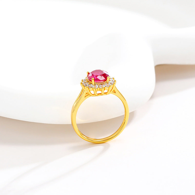 Jewelry plated 24K gold oval retro imitation ruby female alloy ring exquisite and atmospheric foreign trade model