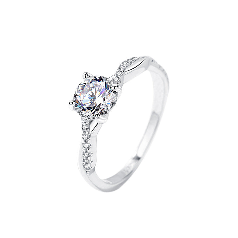 Silver one carat moissanite ring women's  versatile high-end ring