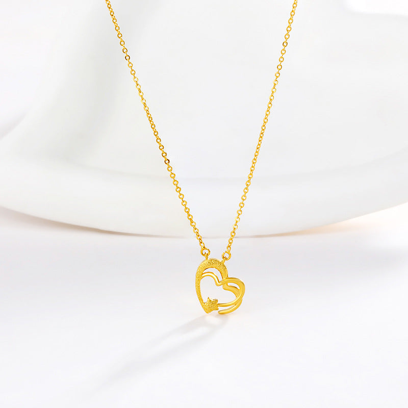 Jewelry alloy heart-shaped temperament clavicle chain plated 24K gold glitter love star high-end necklace for women