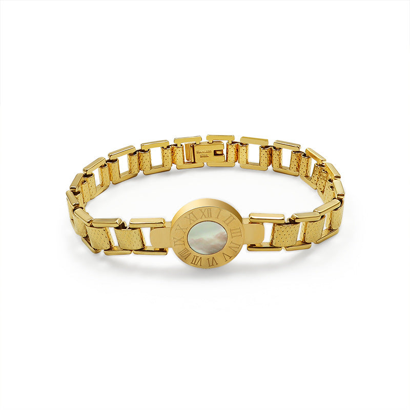 Titanium Steel Gold-plated Women Trendy Roman Numeral Shell Bracelet Jewelry for valentine Gift