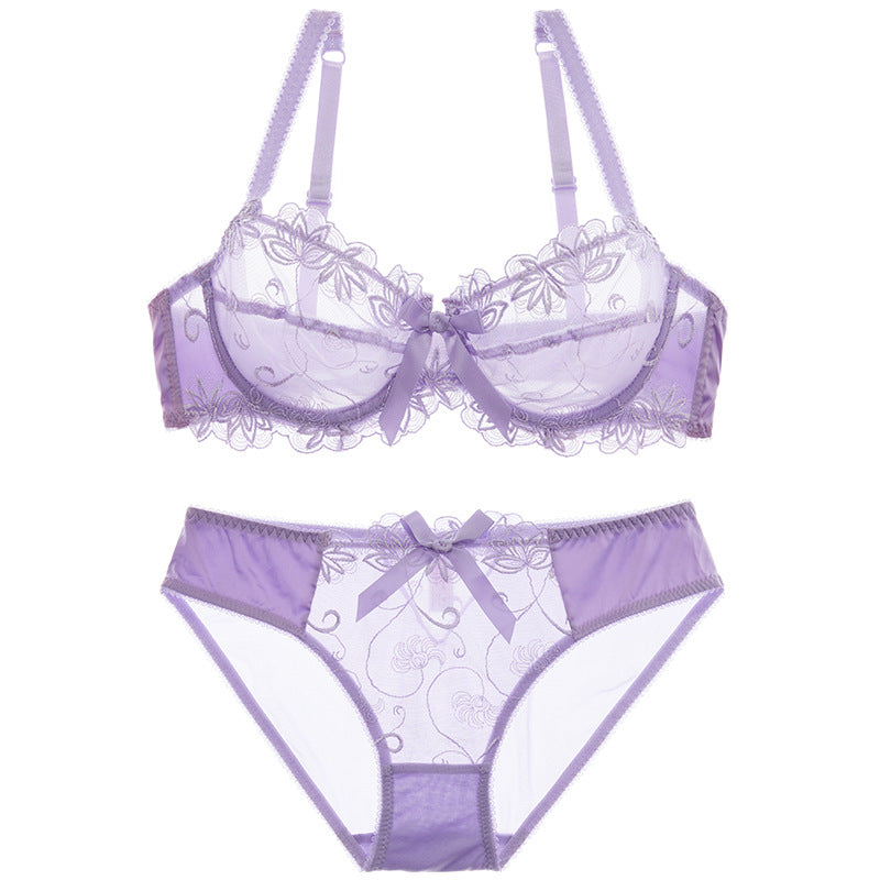 Women  Summer Bra Transparent Lace Bra Set Bow Ultra-Thin Breathable Large Size Underwear