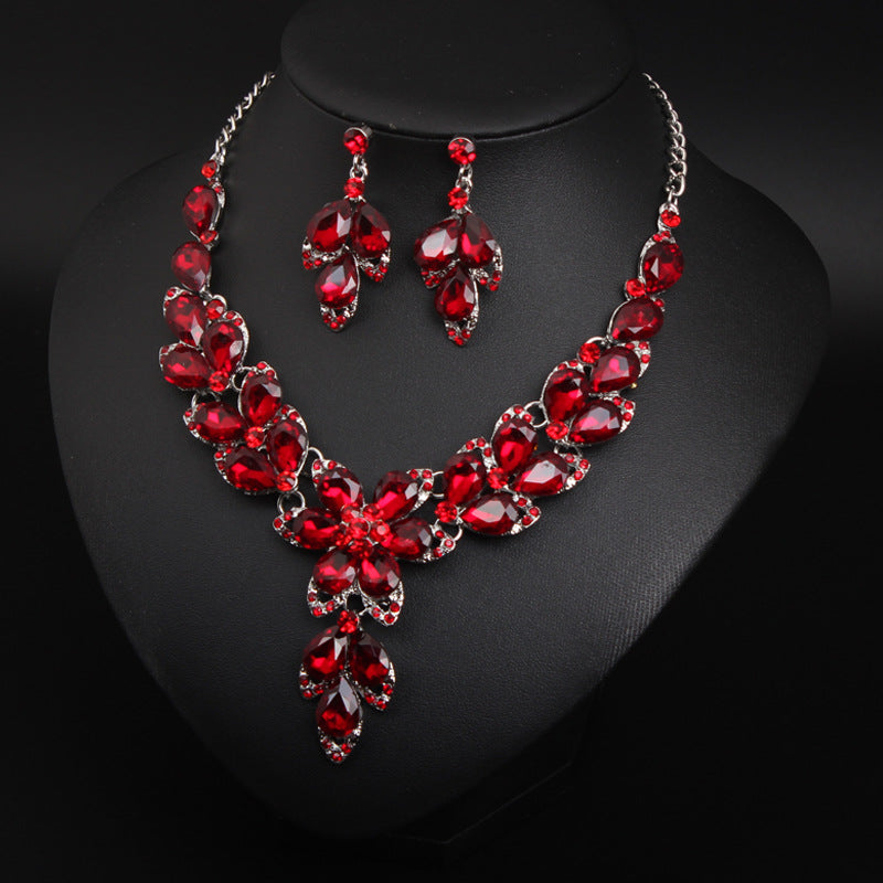 Crystal Flower Choker Rhinestone Necklace Earrings Set Women Collar Statement Jewelry Bride Wedding Party Accessories