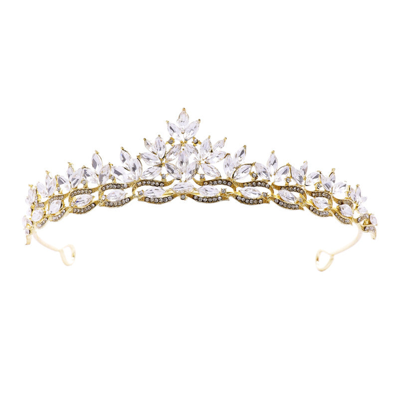 Wedding Crown Champagne Blonde Hoop Wedding Crown Style High-Grade Atmosphere Necklace Three-piece Set Female Bridal Headwear