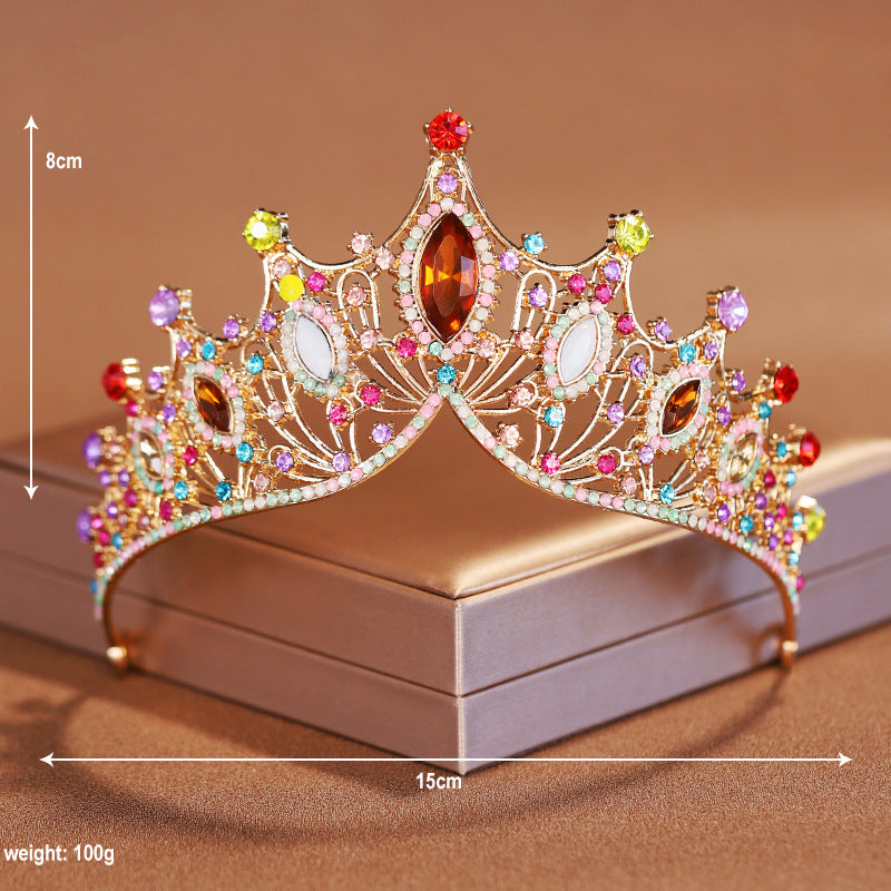 Colored diamond retro atmospheric crown wedding bride tiara dress necklace three-piece set wedding accessories