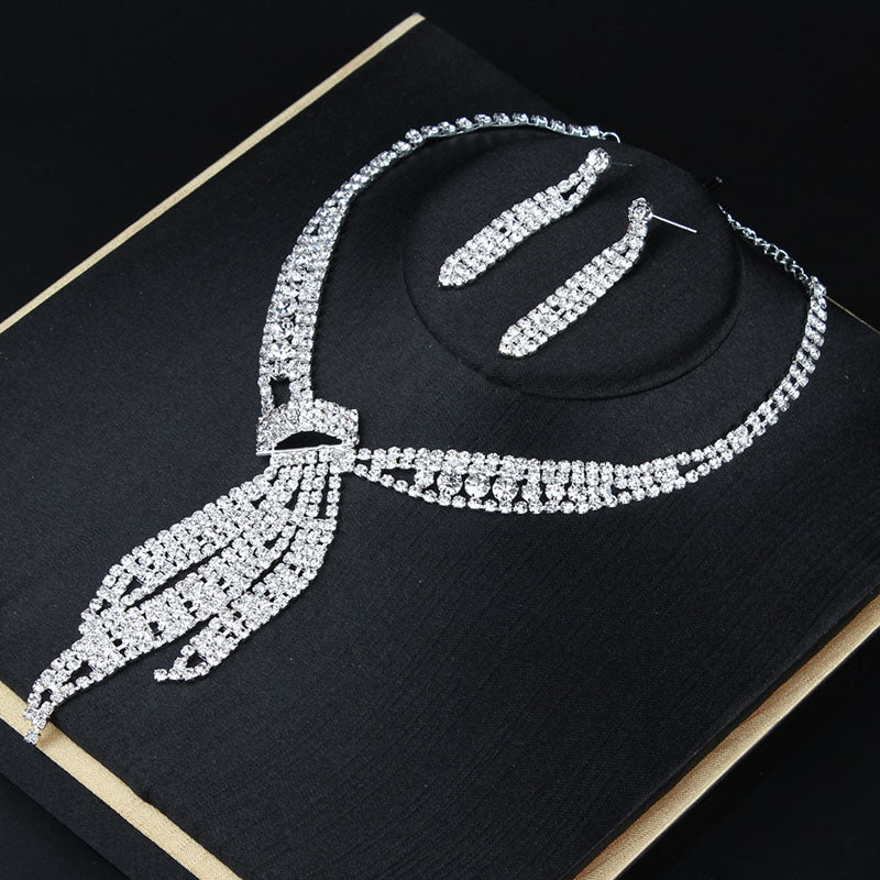 Temperament simple rhinestone tassel necklace earrings set women's banquet dress