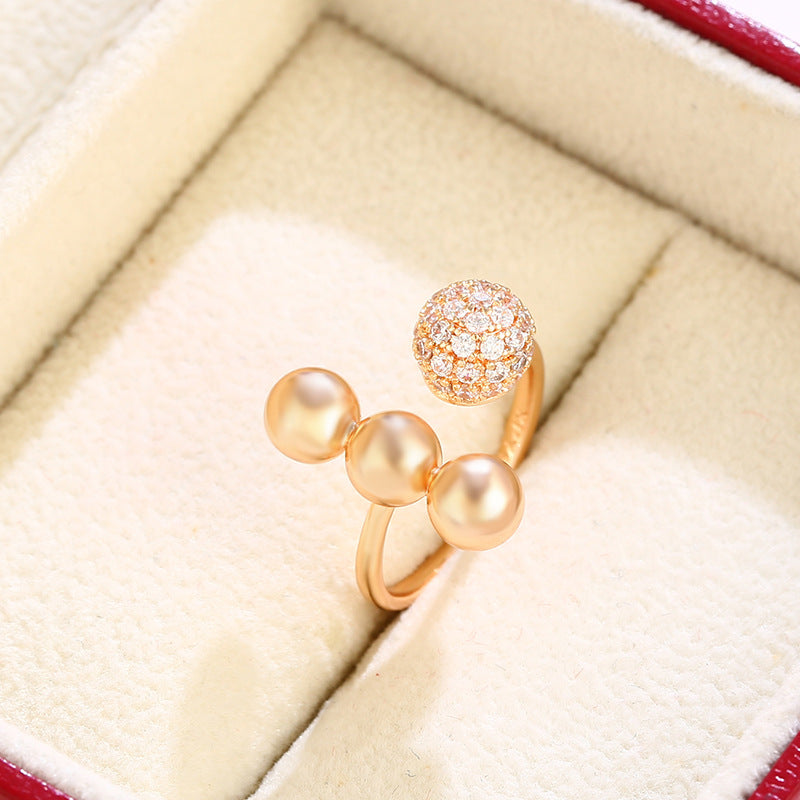 American Simple Geometric Small Gold Ball Open Ring Adjustable Fashion Alloy Cold Style Ring