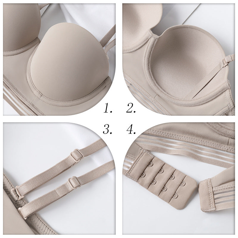 Seamless half cup underwear for women with small breasts, gathered to show big thin style, side breasts and anti-sagging autumn soft steel ring bra