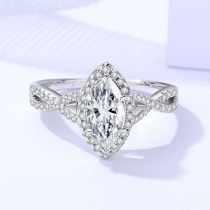 One carat marquise moissanite ring women's s925 sterling silver elegant ring