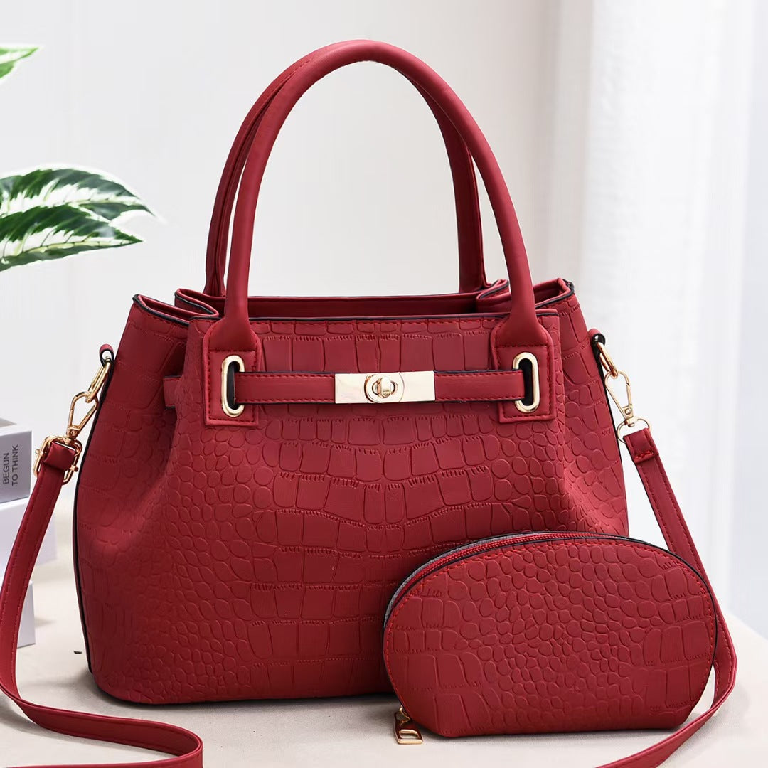 New Trendy Fashion Two-piece Set Embossed Crocodile Pattern One Shoulder Crossbody Large Capacity Handbag