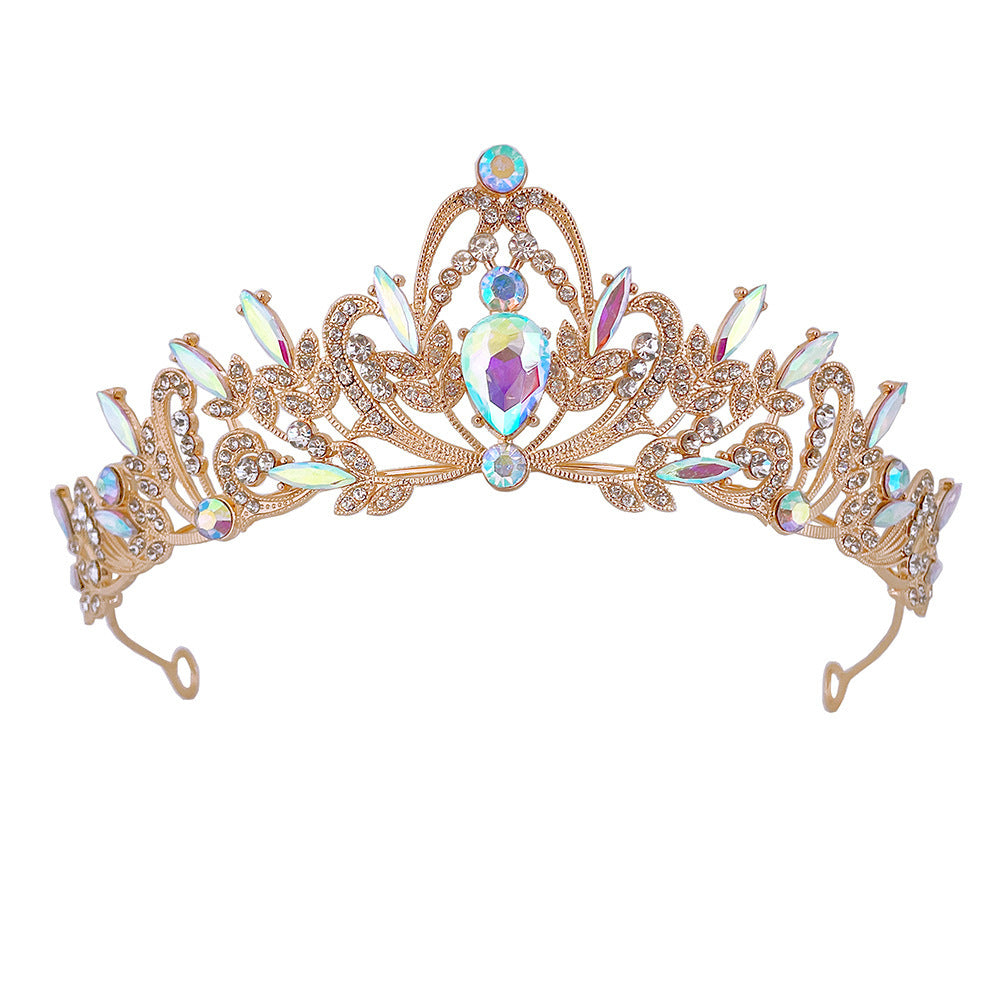 Bridal crown tiara, colorful and atmospheric wedding jewelry three-piece set for 18-year-old female coming-of-age ceremony, birthday gift crown