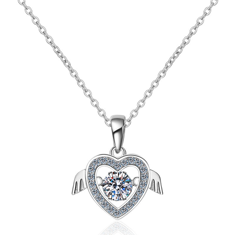 Women Heart Shape to Fly Together Smart Love Silver Plated Moissanite Necklace