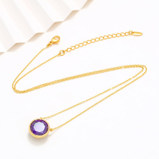 Jewelry Colorful Series Simple Geometric Round Necklace Jewelry Women's European and American Fashion Retro Elegant Clavicle Chain