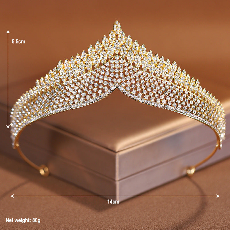 Champagne gold retro bridal crown tiara three-piece set new wedding dress princess birthday wedding dress crown hair accessories