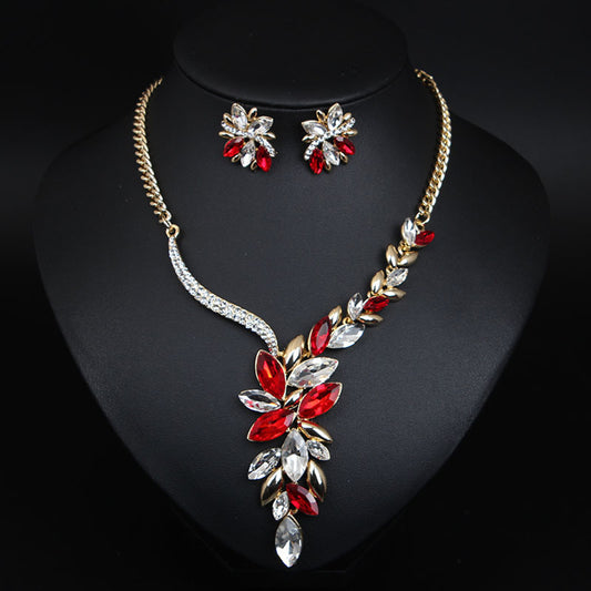 Bridal Wedding Party Jewelry Sets Luxury Rhinestone Shiny Earrings for Women Glitter Crystal Necklace