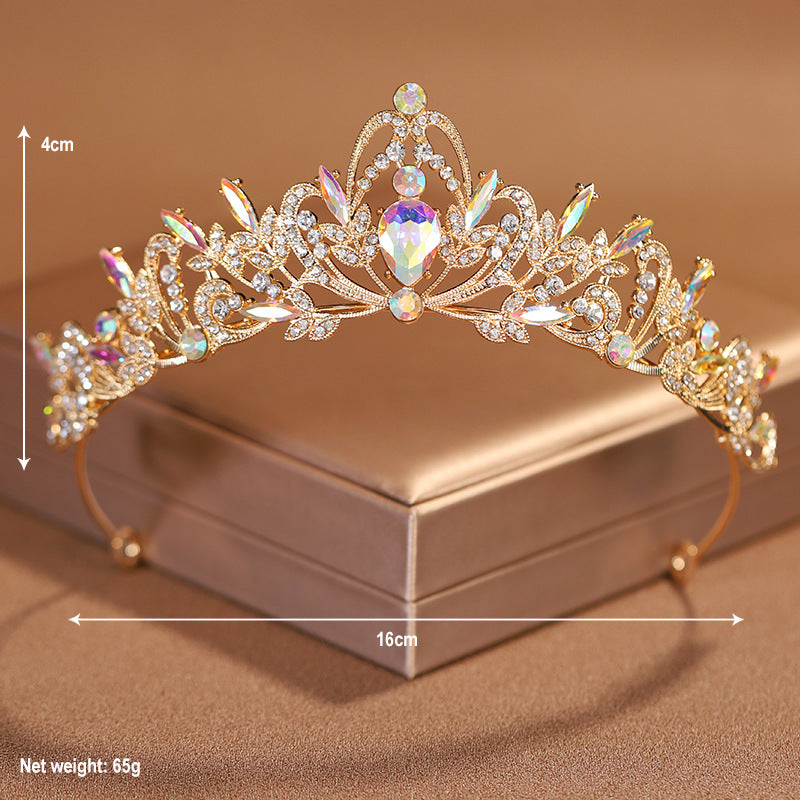 Bridal crown tiara, colorful and atmospheric wedding jewelry three-piece set for 18-year-old female coming-of-age ceremony, birthday gift crown