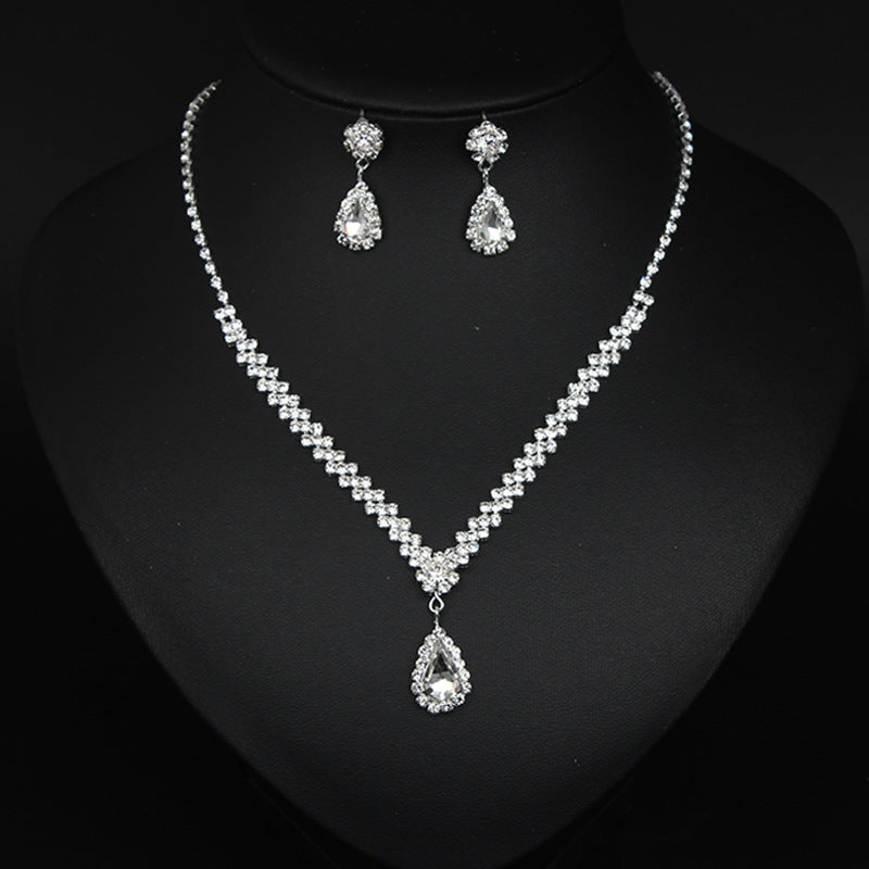 Luxury Water Drop Jewelry Set Charm Silver Color Wedding Dangle Earrings Trendy White Zircon Chain Necklace