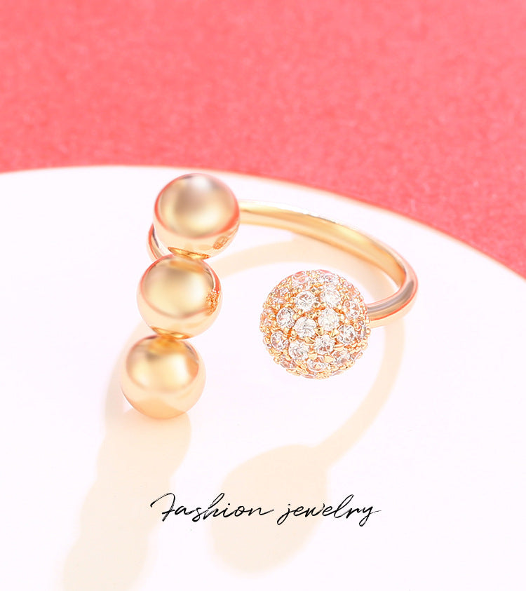 American Simple Geometric Small Gold Ball Open Ring Adjustable Fashion Alloy Cold Style Ring