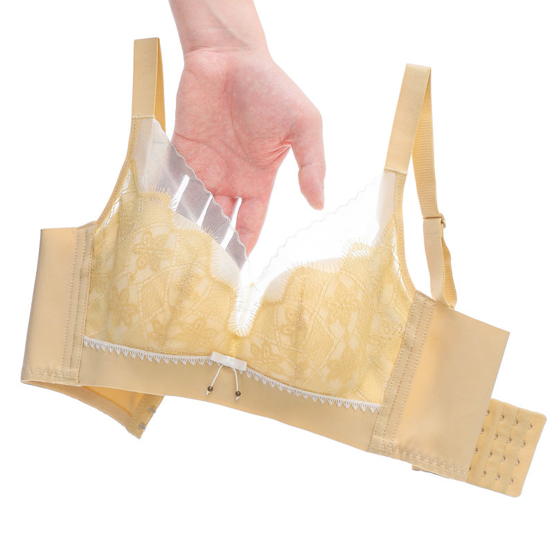 Ultra-Thin Lace Sponge-Free Sandwich Bra Paper Cup Big Breasts showing Adjustable Micro Push-Up