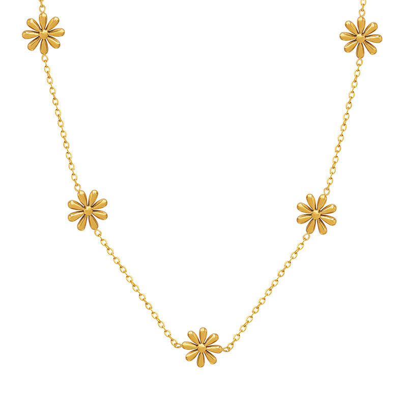 Fairy Style Floral Fresh Design Small Daisy Titanium Steel Gold-Plated Necklace