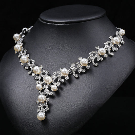 Gorgeous Simulated Pearl Jewelry Sets for Women's Dresses Party Wedding Accessories Crystal Necklace Earrings Set Bridal