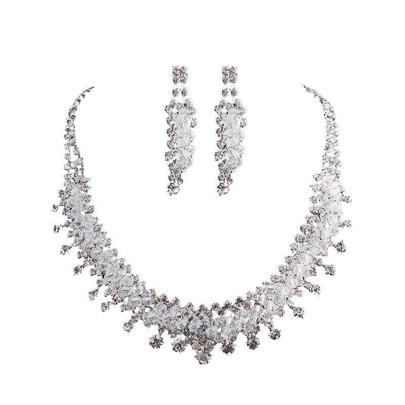 Big Fashion White Crystal Jewelry Sets For Women Wedding Bridal Necklace And Earing Jewellery Set 2 pcs